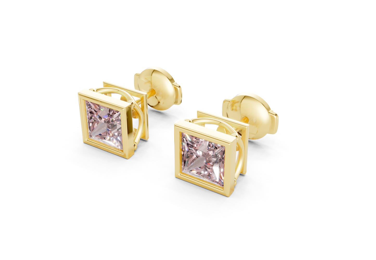 Solane Pink Diamond Princess Cut Bezel Cut Studs