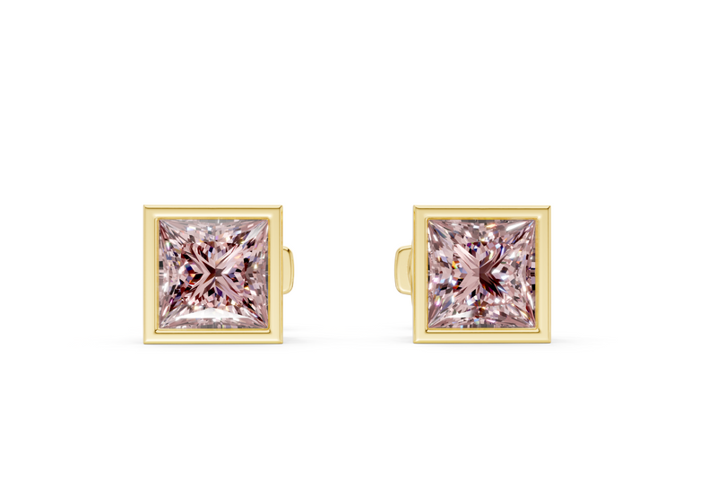 Solane Pink Diamond Princess Cut Bezel Cut Studs