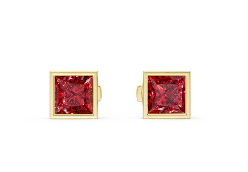 Solane Ruby Gemstone Princess Cut Bezel Studs