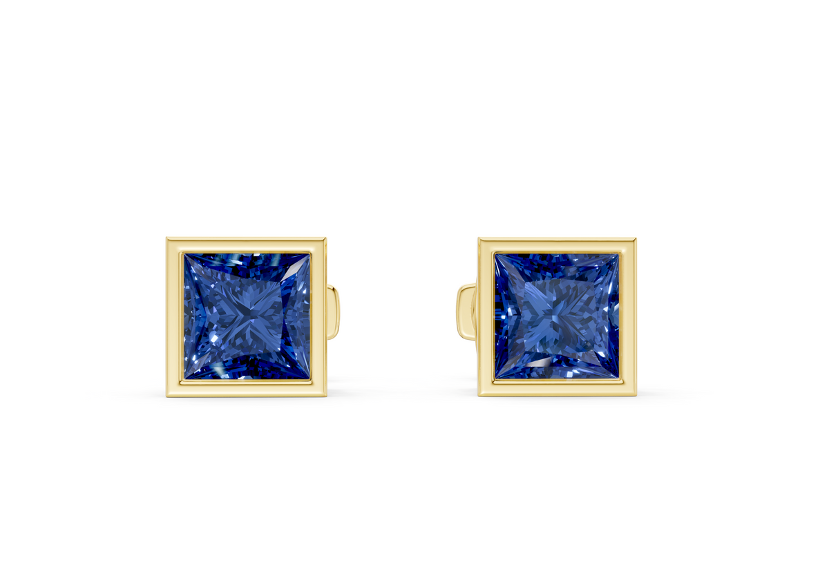 Solane Sapphire Gemstone Princess Cut Bezel Studs
