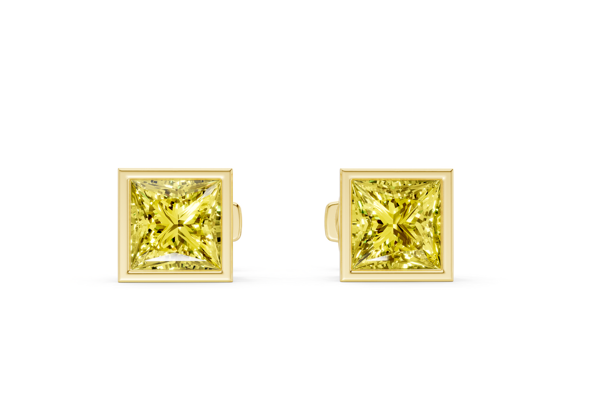 Solane Yellow Diamond Princess Cut Bezel Studs
