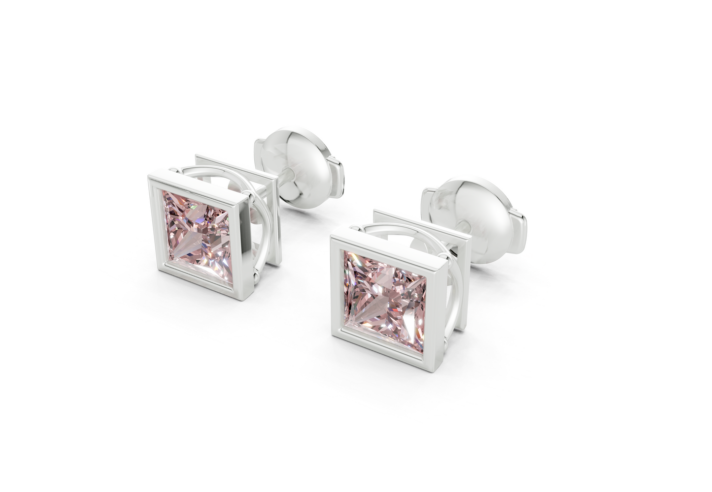Solane Pink Diamond Princess Cut Bezel Cut Studs
