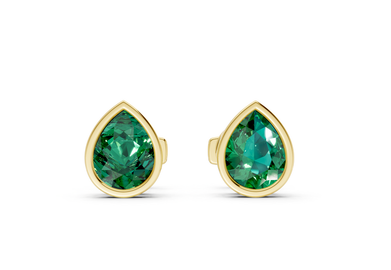 Solane Emerald Gemstone Pear Cut Bezel Studs