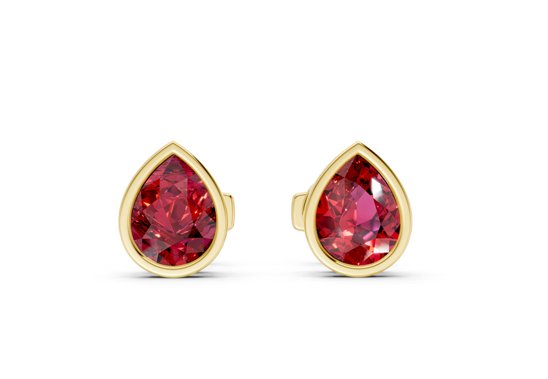 Solane Ruby Gemstone Pear Cut Bezel Studs