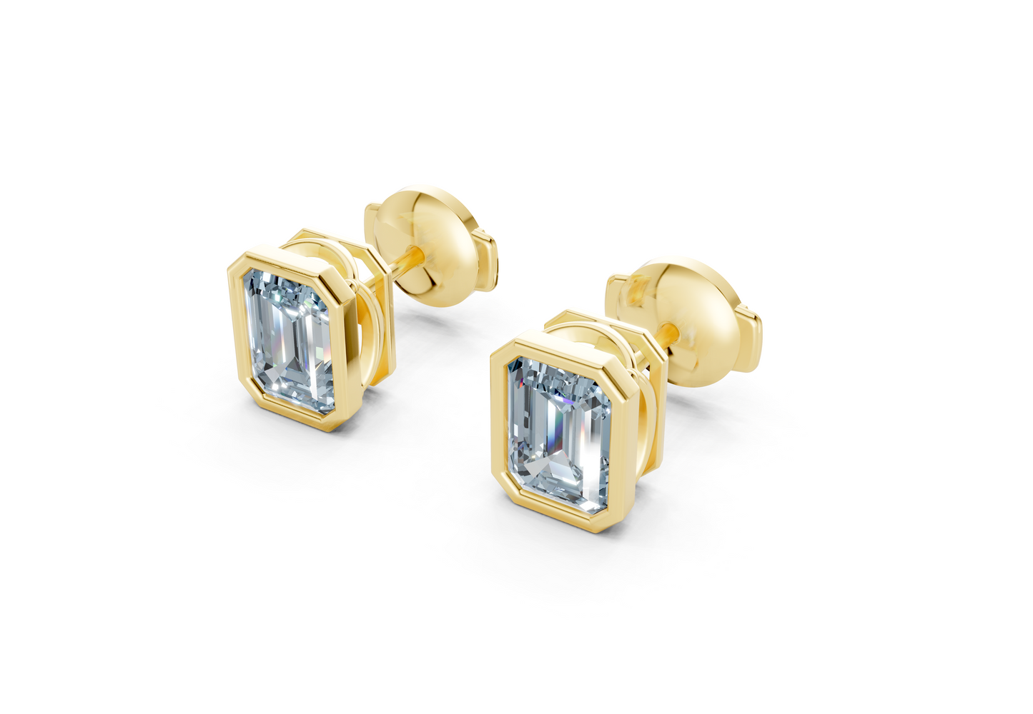 Solane Blue Diamond Emerald Cut Bezel Studs