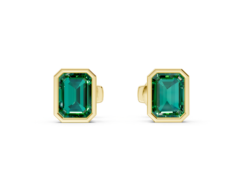 Solane Emerald Gemstone Emerald Cut Bezel Studs