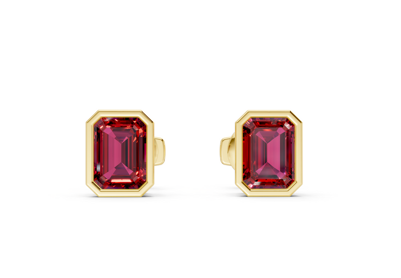 Solane Ruby Gemstone Emerald Cut Bezel Studs