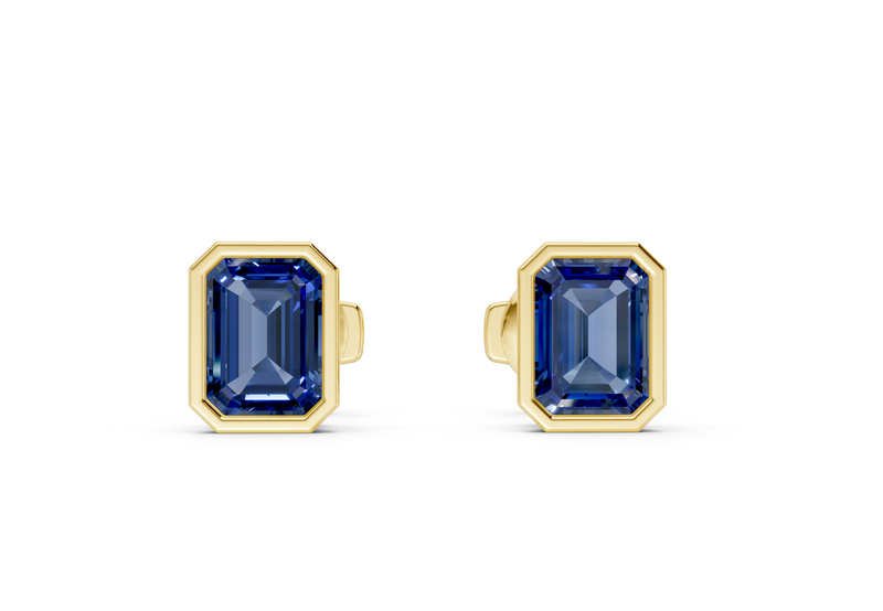 Solane Sapphire Gemstone Emerald Cut Bezel Studs