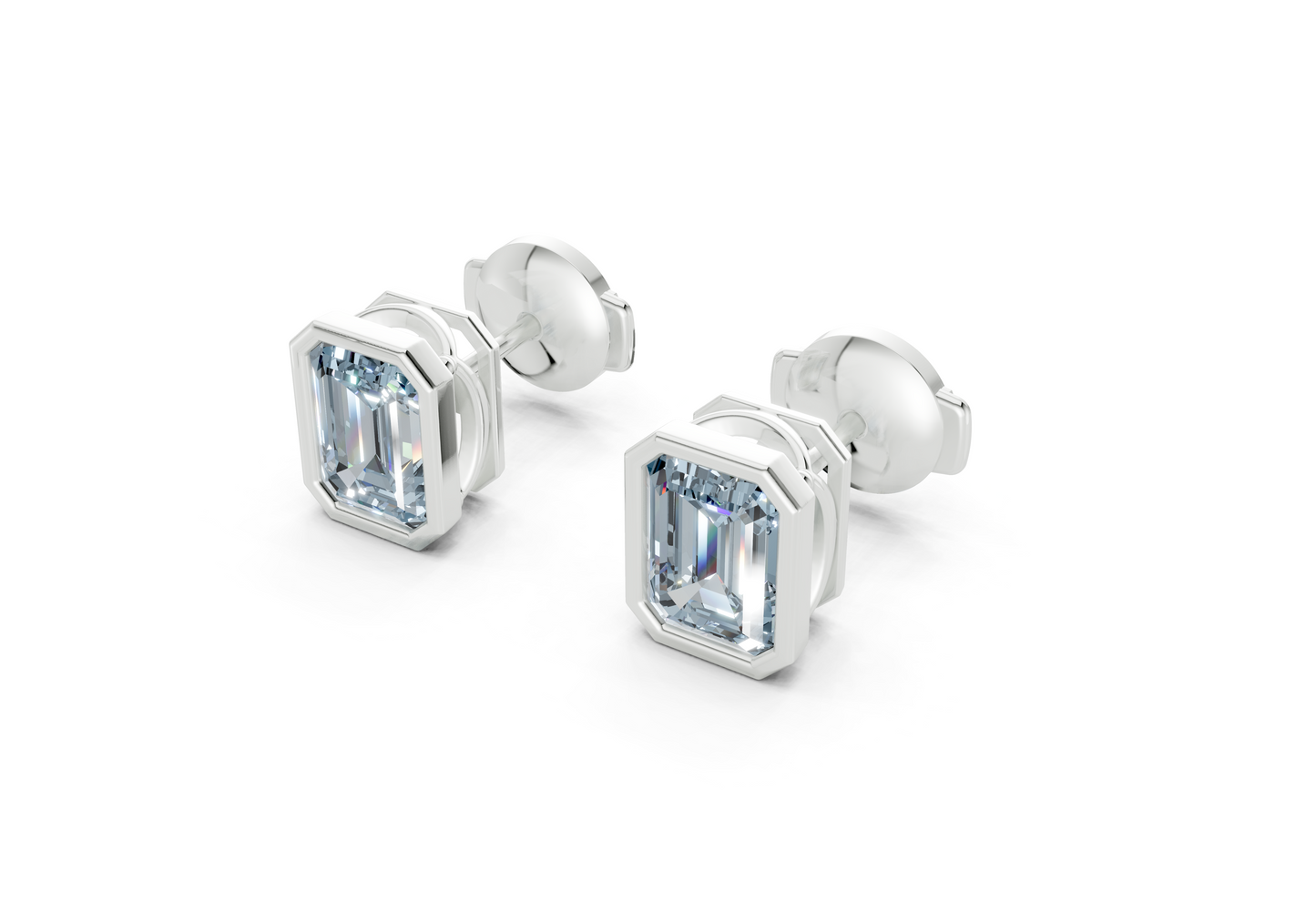 Solane Blue Diamond Emerald Cut Bezel Studs
