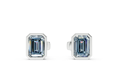 Solane Blue Diamond Emerald Cut Bezel Studs