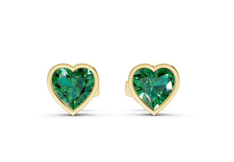 Solane Emerald Gemstone Heart Cut Bezel Studs