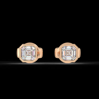 Classic Manhattan Asscher Diamond Bezel Studs