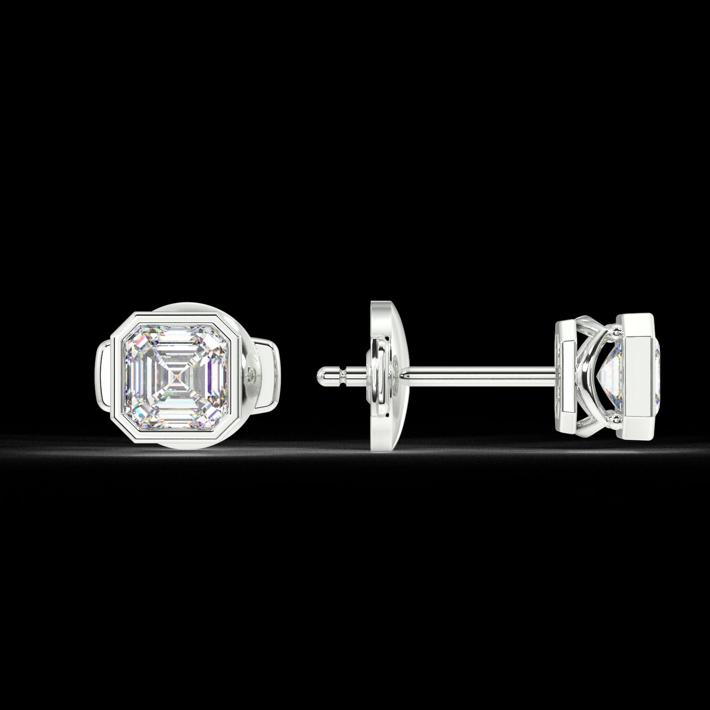 Classic Manhattan Asscher Diamond Bezel Studs