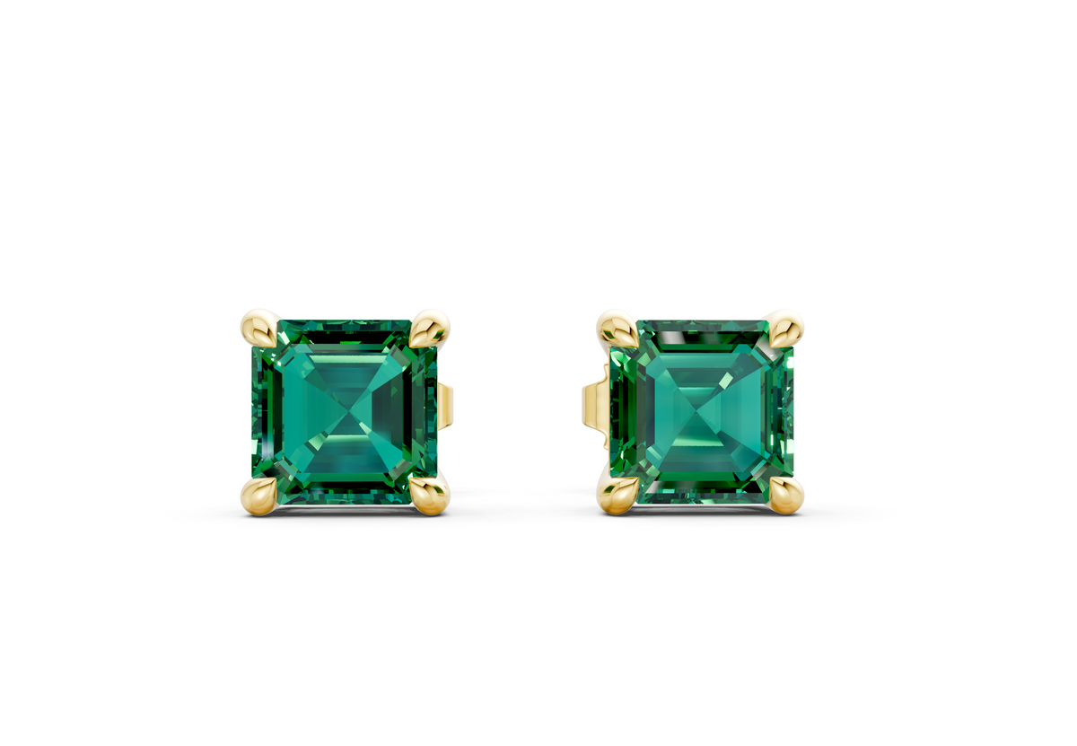 Geneva Classic Emerald Gemstone Asscher Cut Studs