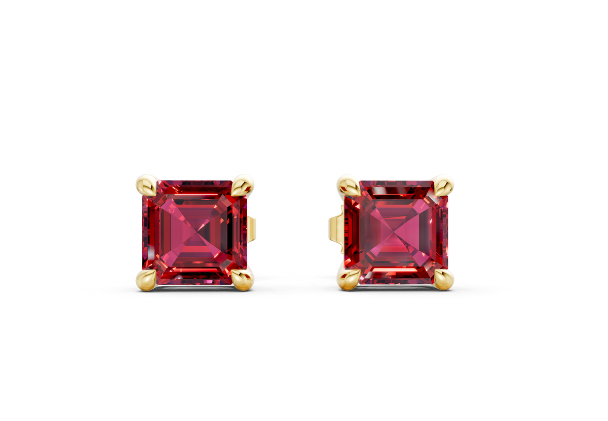 Geneva Classic Ruby Gemstone Asscher Cut Studs
