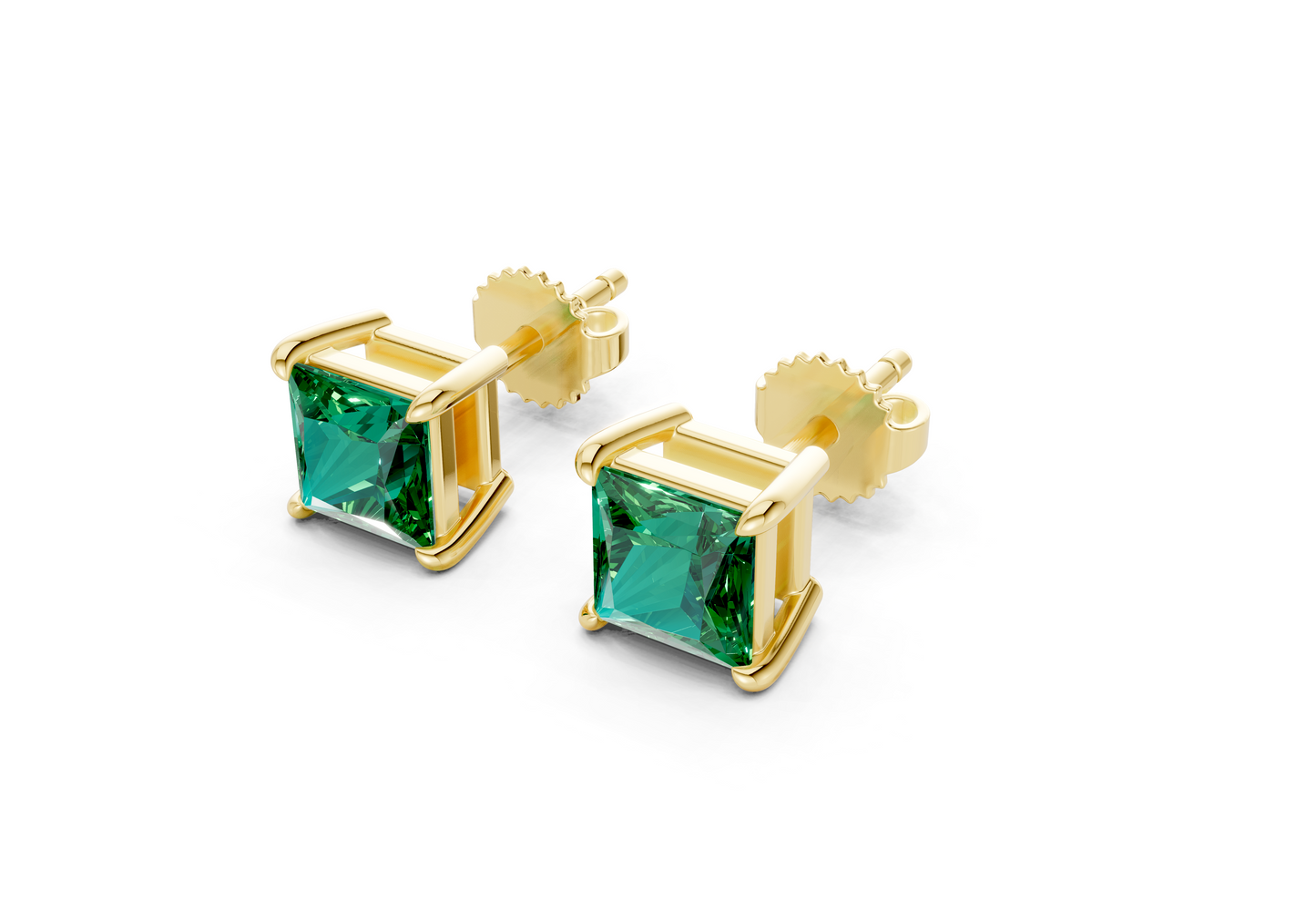 Geneva Classic Emerald Gemstone Princess Cut Studs