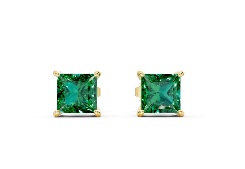 Geneva Classic Emerald Gemstone Princess Cut Studs