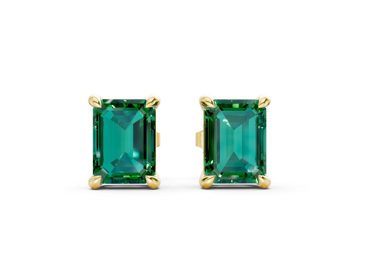 Geneva Classic Emerald Gemstone Emerald Cut Studs