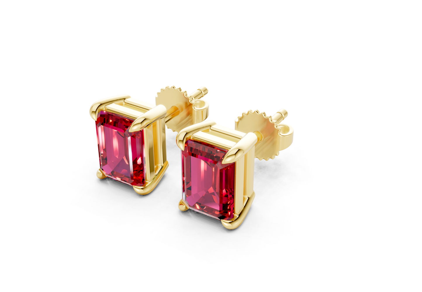 Geneva Classic Ruby Gemstone Emerald Cut Studs