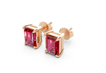 Geneva Classic Ruby Gemstone Emerald Cut Studs
