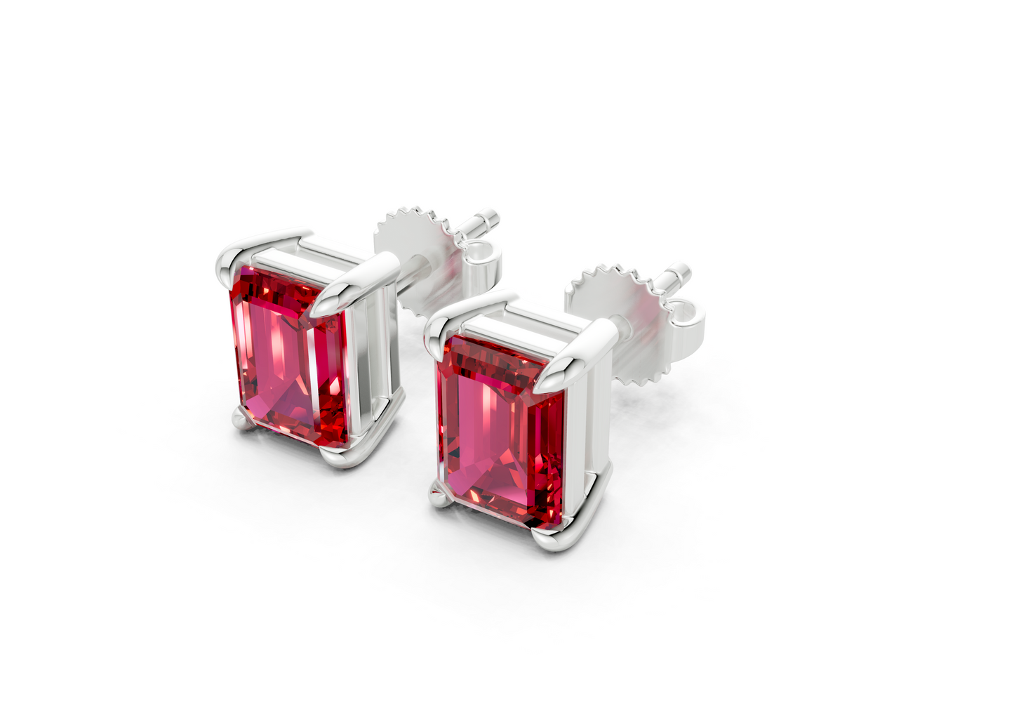 Geneva Classic Ruby Gemstone Emerald Cut Studs