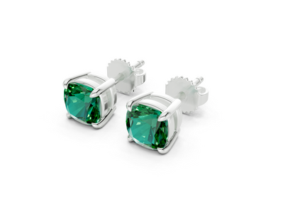 Geneva Classic Emerald Gemstone Cushion Cut Studs