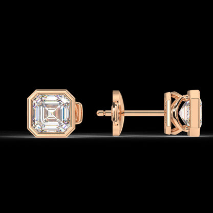 Classic Manhattan Asscher Diamond Bezel Studs