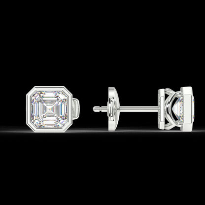 Classic Manhattan Asscher Diamond Bezel Studs