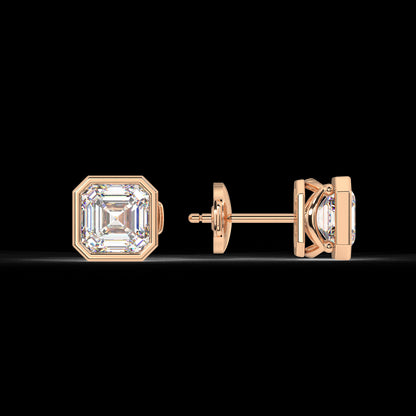 Classic Manhattan Asscher Diamond Bezel Studs