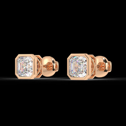 Classic Manhattan Asscher Diamond Bezel Studs