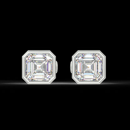 Classic Manhattan Asscher Diamond Bezel Studs