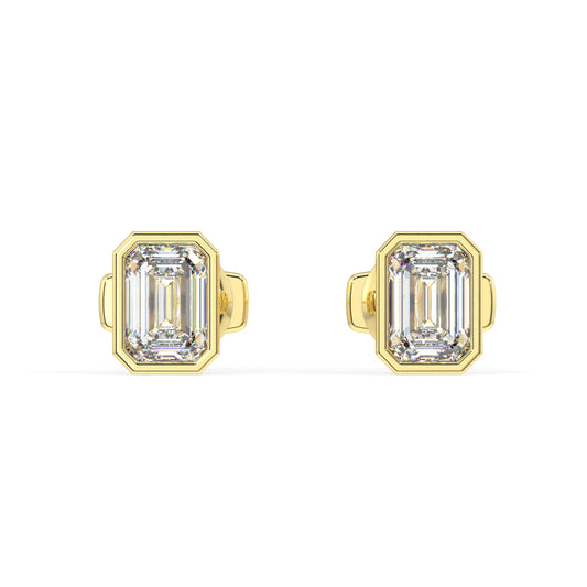 Classic Manhattan Emerald Diamond Bezel Studs