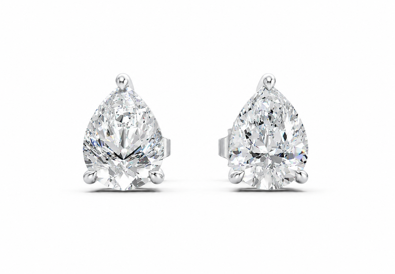 2.10 ct tw Pear Lab-Grown Diamond Stud Earrings, 14K White Gold - Geneva 4-Prong Basket, Push-back