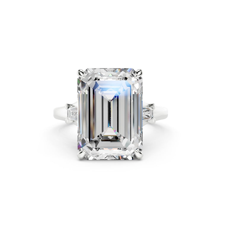 8.19 ct Emerald Cut Lab-Grown Diamond Engagement Ring, 14K White Gold - The Tribeca Three-Stone