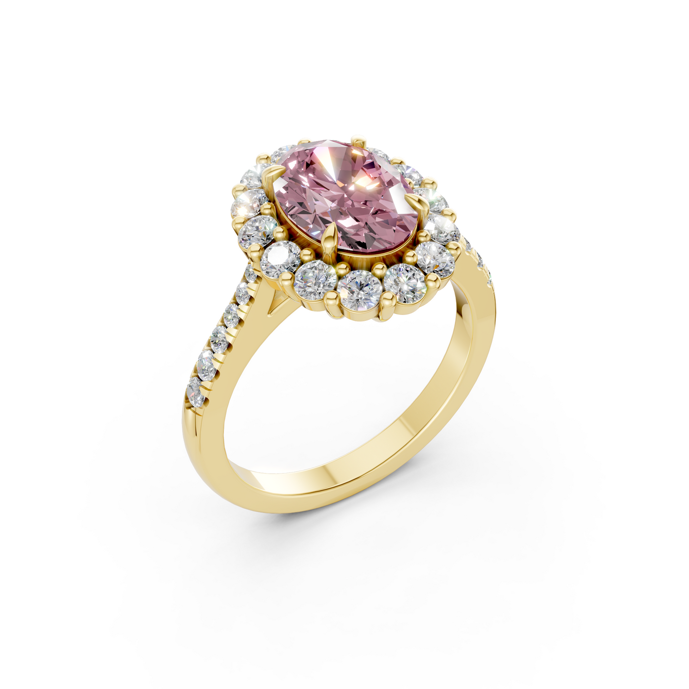 The Rose Halo Ring- 2.00ct Oval Fancy Vivid Pink, VS1