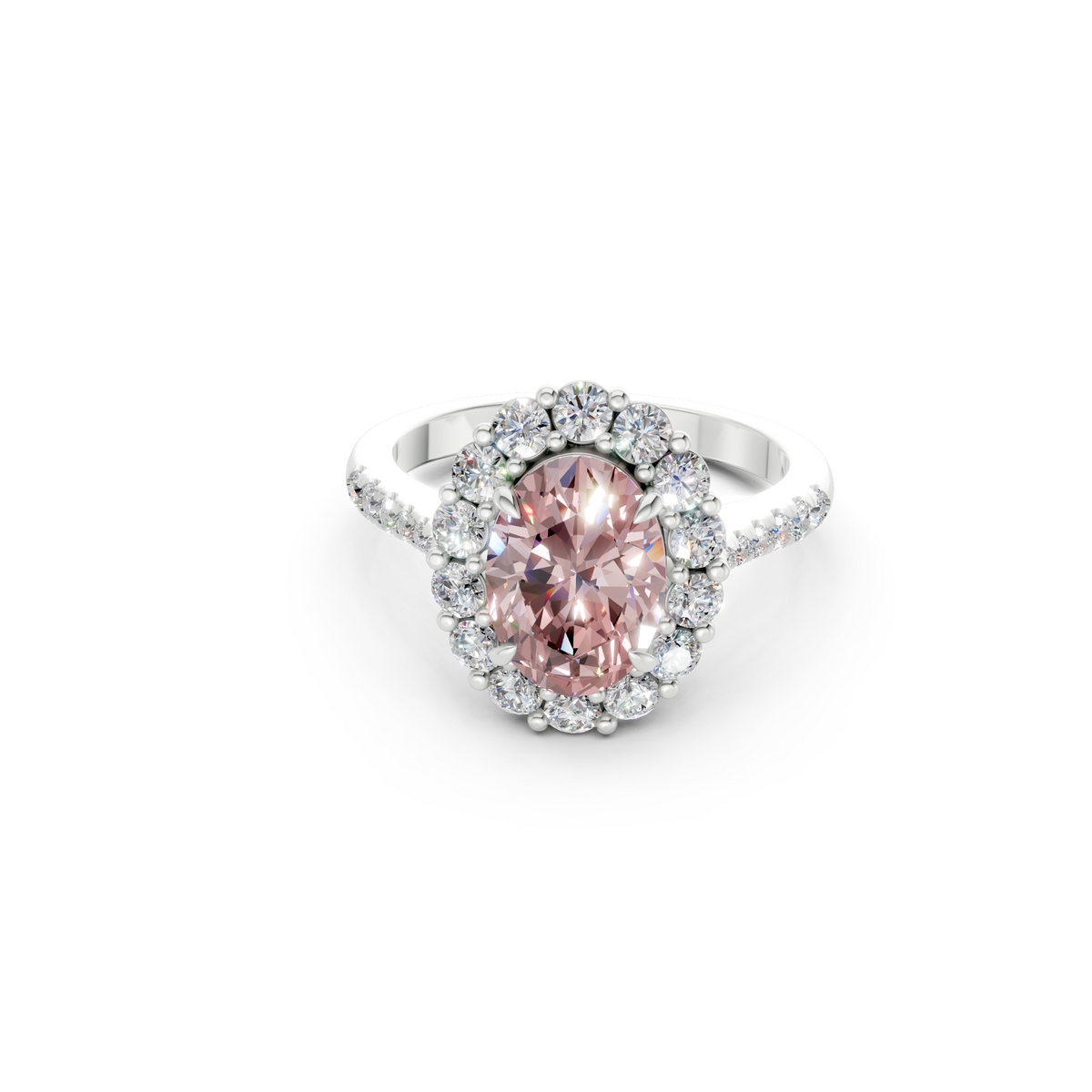 The Rose Halo Ring- 2.00ct Oval Fancy Vivid Pink, VS1