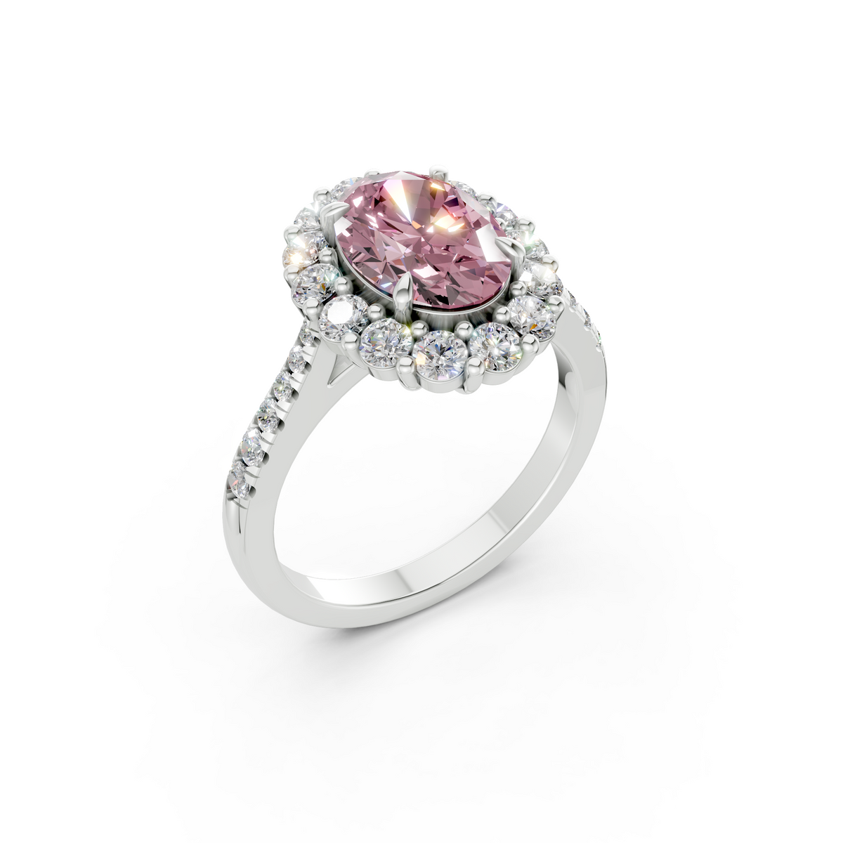 The Rose Halo Ring- 2.00ct Oval Fancy Vivid Pink, VS1