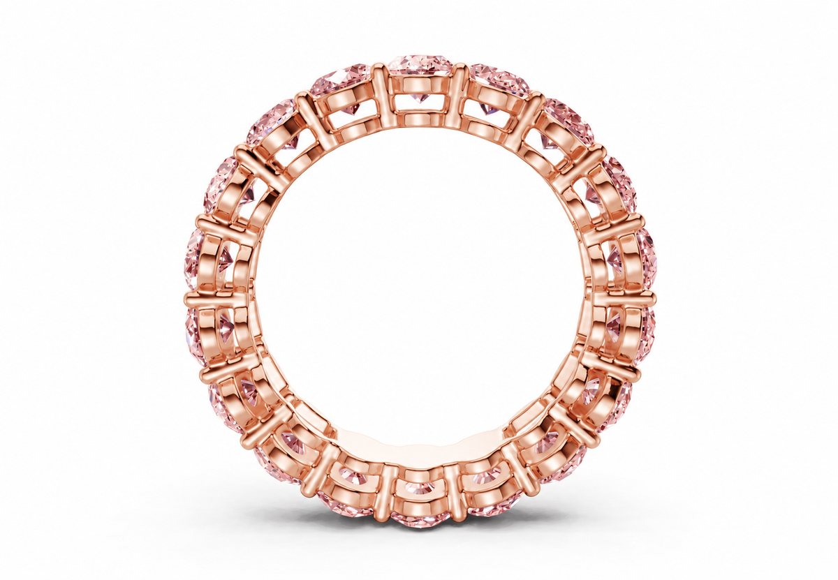 Melrose Oval Cut Pink Diamond Eternity Band, 3 ct, 14K Rose Gold, Size 7