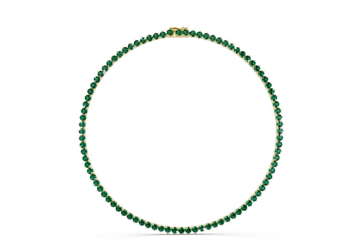 11 Ctw Classic 3 prong Emerald Gemstone Tennis Necklace