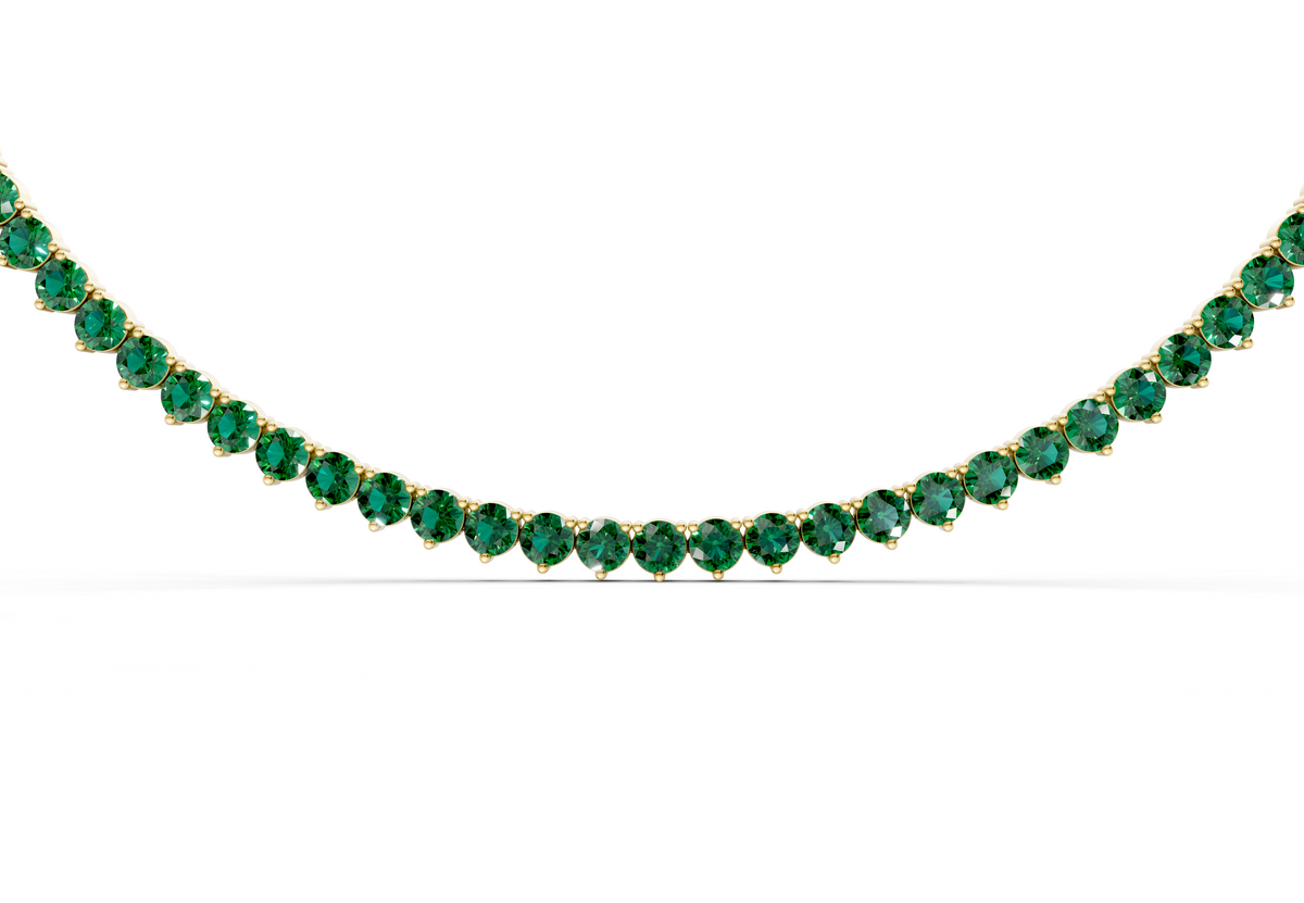 11 Ctw Classic 3 prong Emerald Gemstone Tennis Necklace