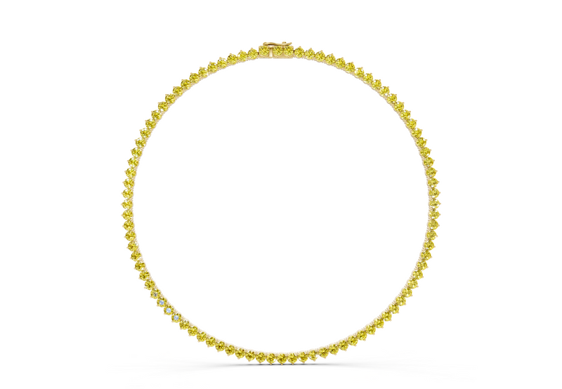 14 Ctw Classic 3 prong Yellow Diamond Tennis Necklace