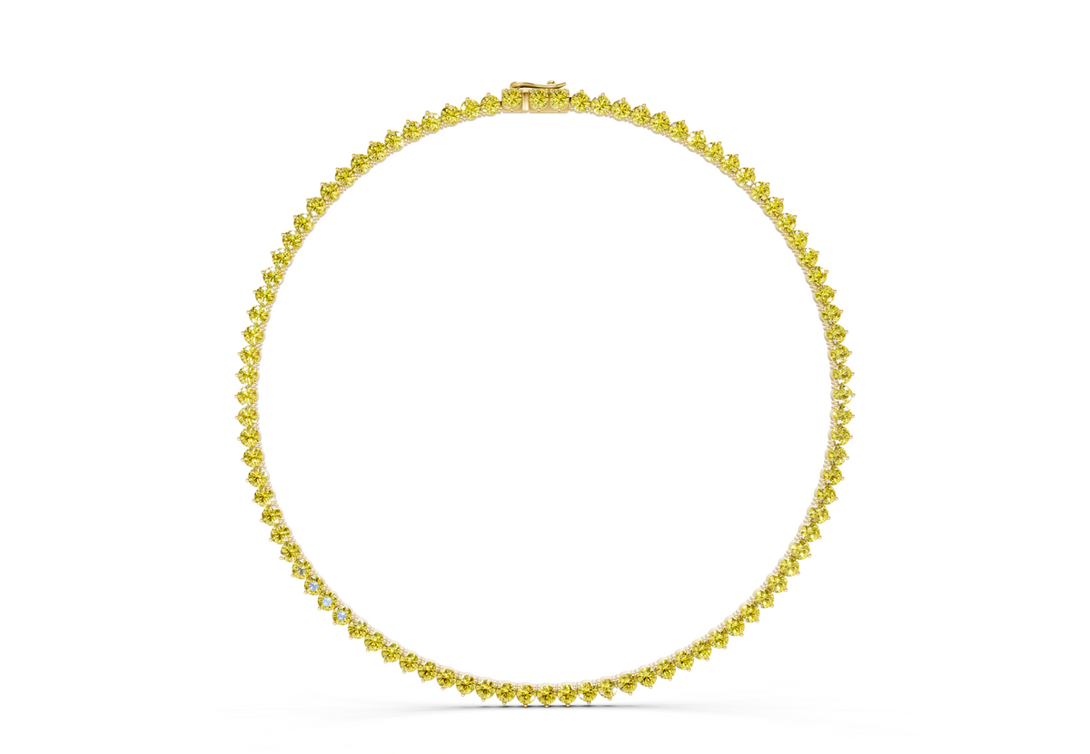 19 Ctw Classic 3 prong Yellow Diamond Tennis Necklace