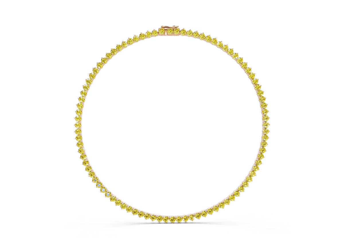 14 Ctw Classic 3 prong Yellow Diamond Tennis Necklace