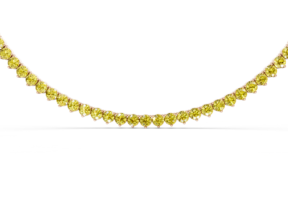 11 Ctw Classic 3 prong Yellow Diamond Tennis Necklace