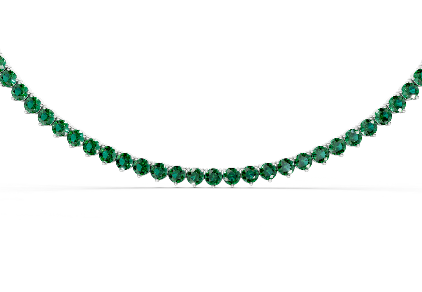 17 Ctw Classic 3 prong Emerald Gemstone Tennis Necklace