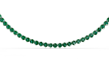 17 Ctw Classic 3 prong Emerald Gemstone Tennis Necklace