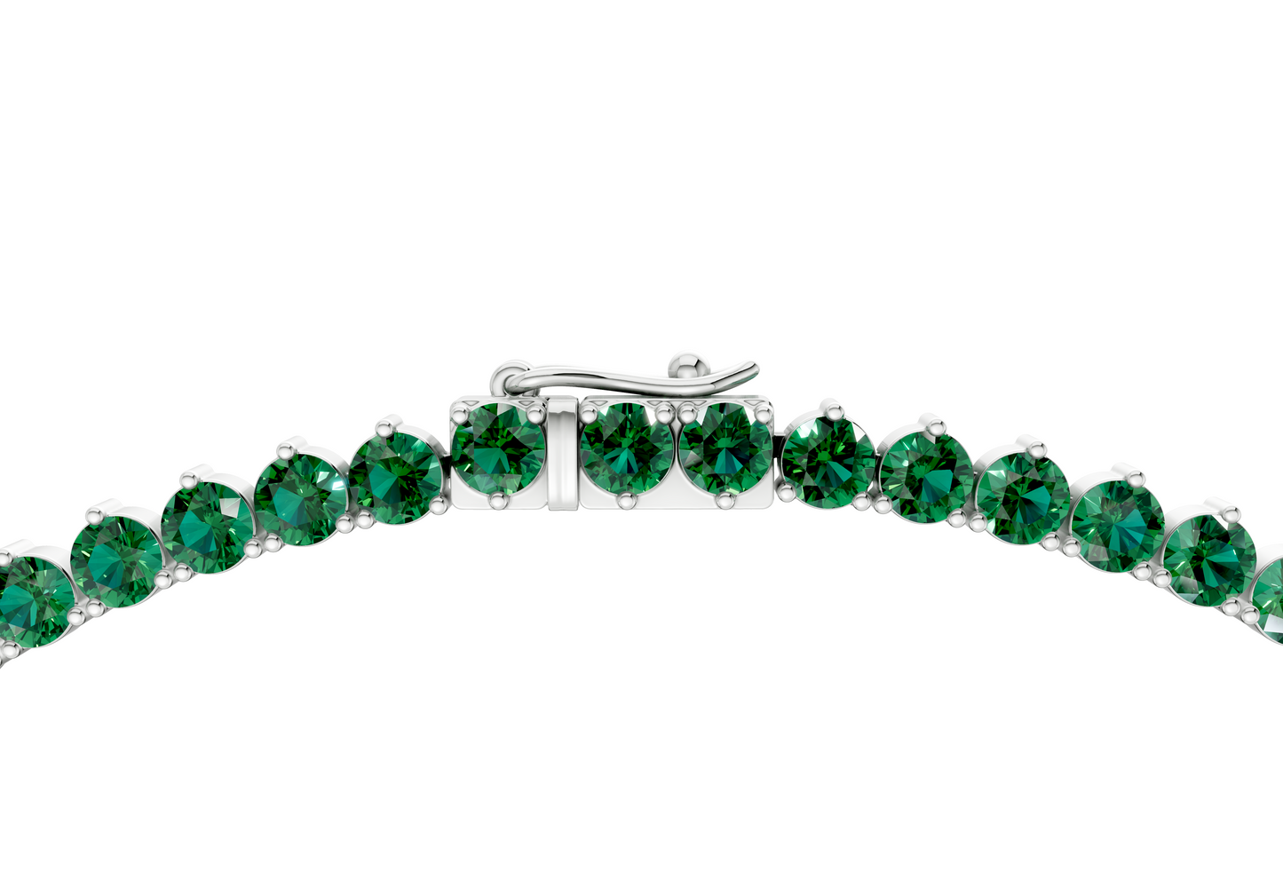 14 Ctw Classic 3 prong Emerald Gemstone Tennis Necklace
