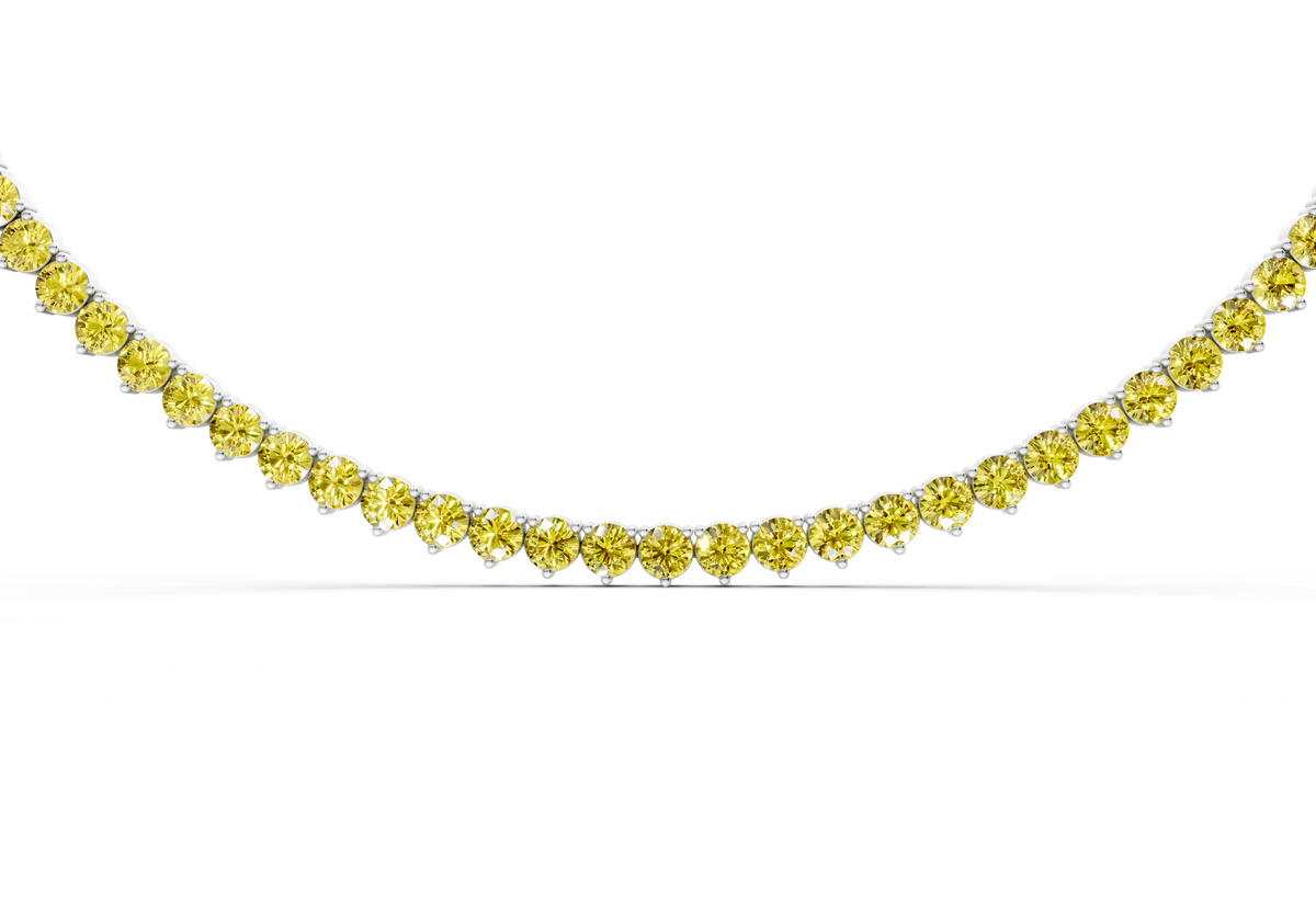 14 Ctw Classic 3 prong Yellow Diamond Tennis Necklace