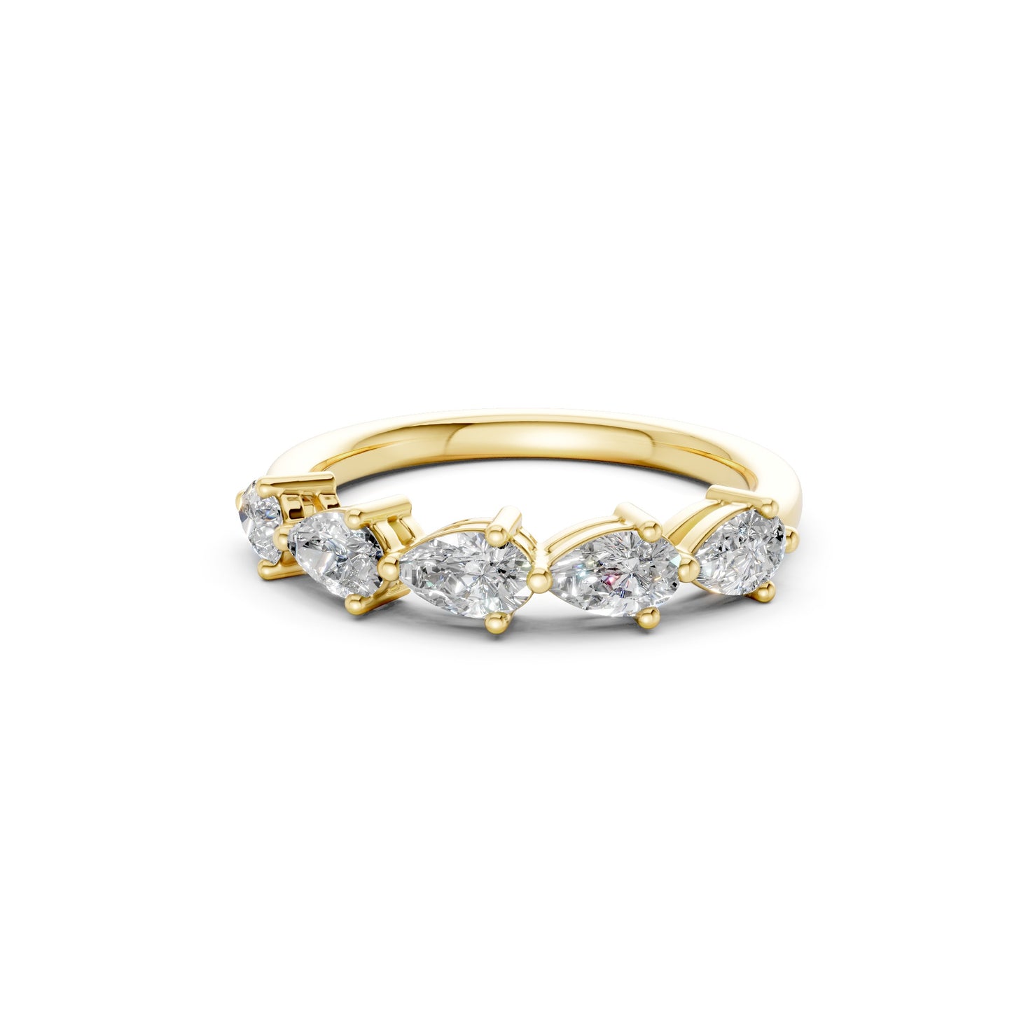 pear five-stone diamond band in yellow gold
