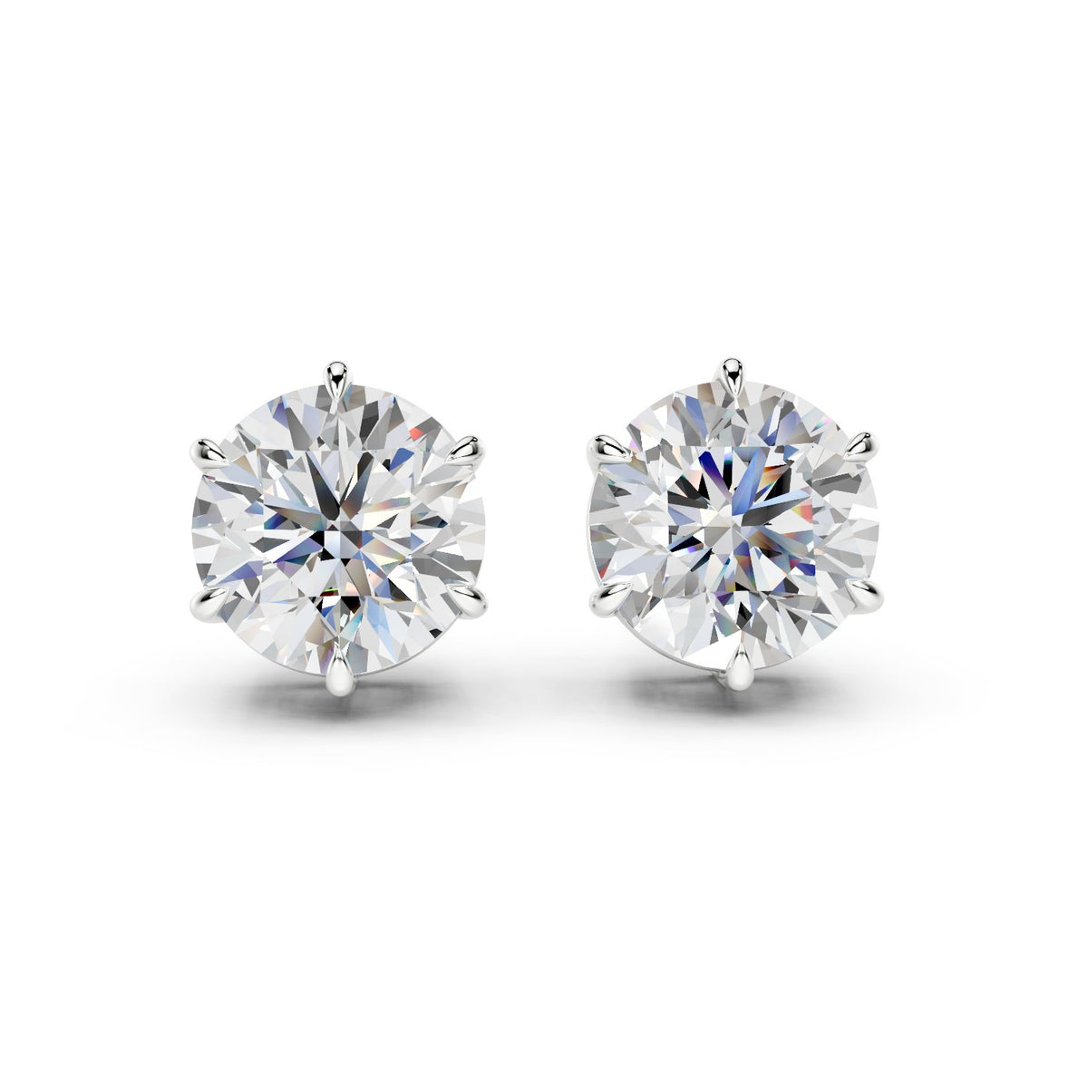4.32 ct tw Round Lab-Grown Diamond Stud Earrings, 18K White Gold - Vienna 6-Prong Basket, Screw-back